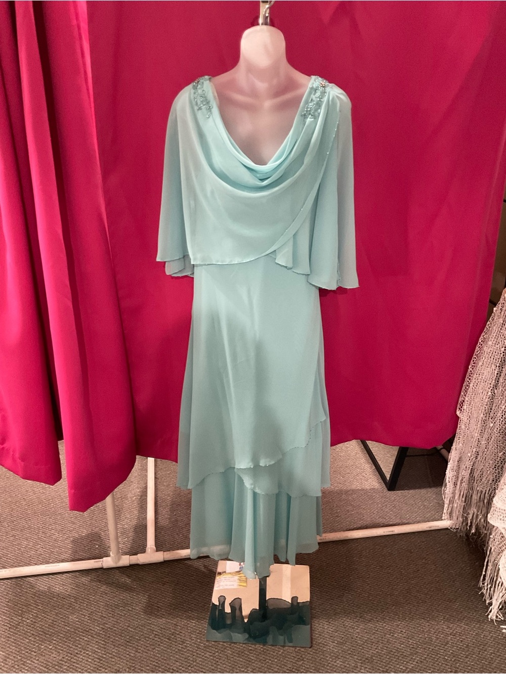 Mon Cheri Seafoam Chiffon Draped Maxi Dress
